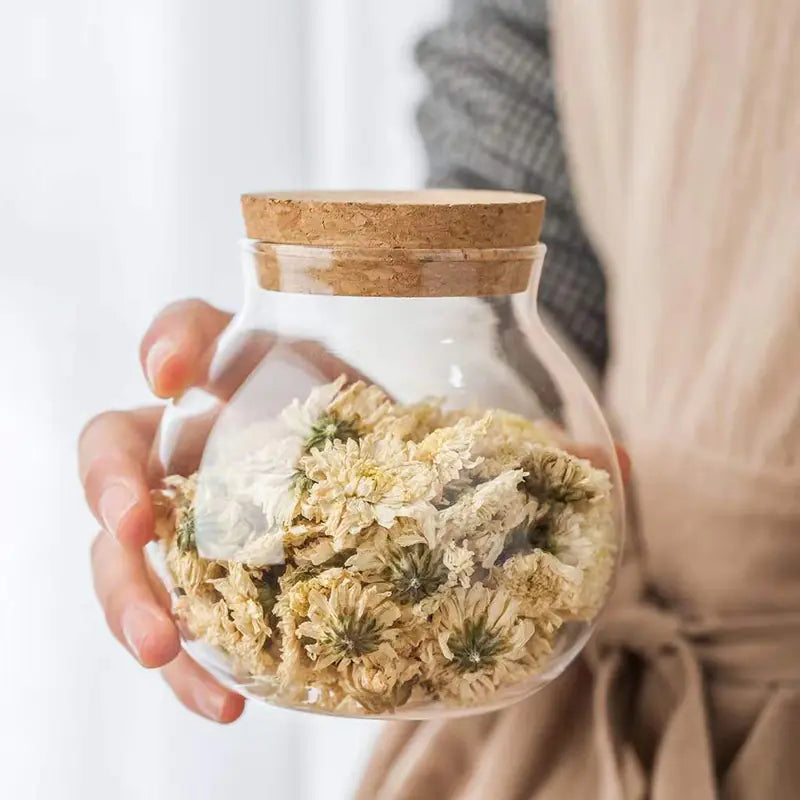 Spherical Glass Storage Jar – 500ML with Cork Lid