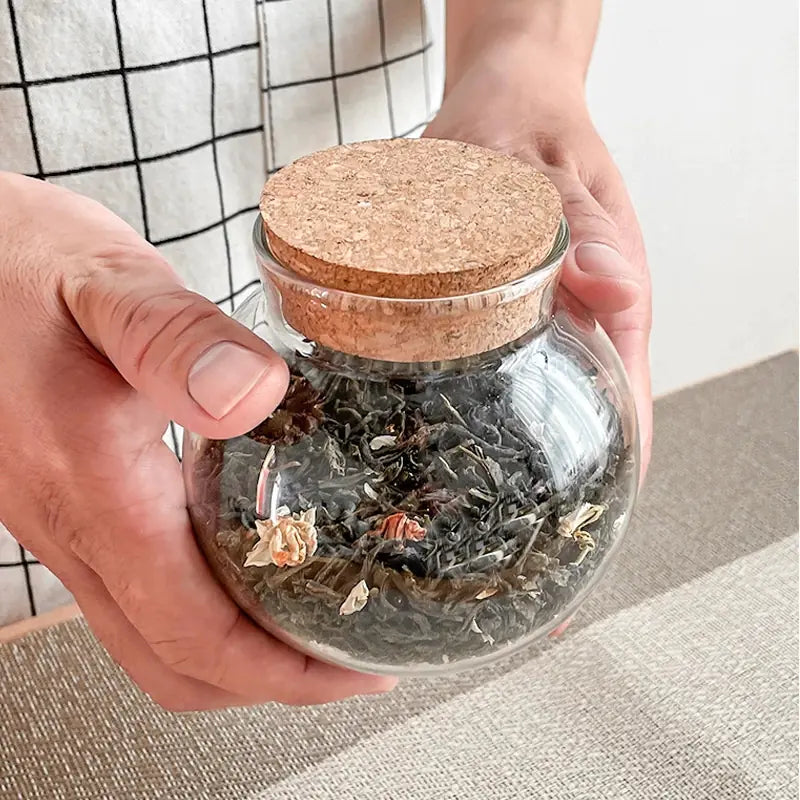 Spherical Glass Storage Jar – 500ML with Cork Lid