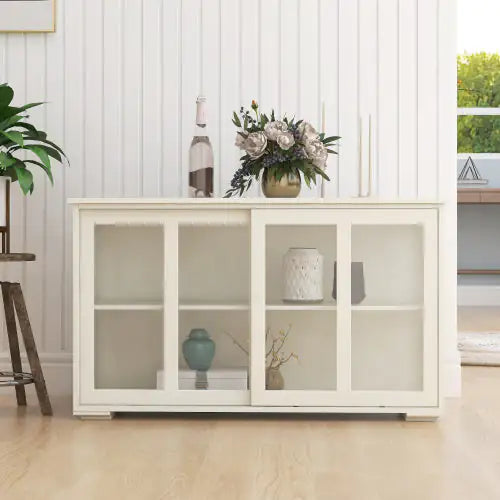 Sliding Glass Door Sideboard Cabinet – Adjustable Shelf, Large Storage, Modern MDF Design