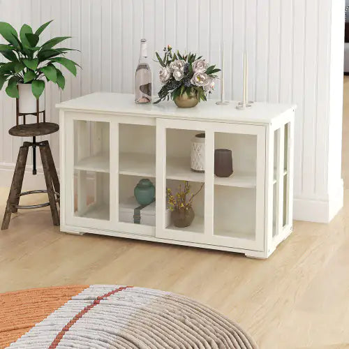 Sliding Glass Door Sideboard Cabinet – Adjustable Shelf, Large Storage, Modern MDF Design