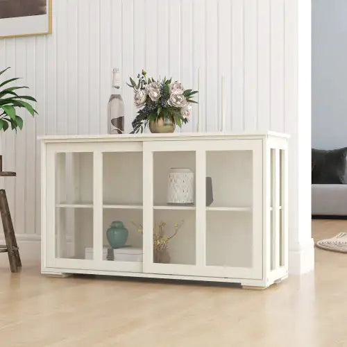Sliding Glass Door Sideboard Cabinet – Adjustable Shelf, Large Storage, Modern MDF Design