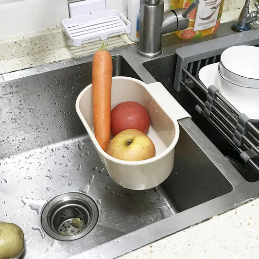 Kitchen Sink Organizer Basket – Fruit & Veggie Drainer, No Tools Needed